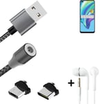 Data charging cable for + headphones Oppo A15 + USB type C a. Micro-USB adapter