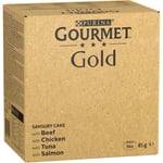 Jumbopack: Gourmet Gold 96 x 85 g - Raffinerad Ragout: nötkött, kyckling, tonfisk, lax