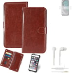 Case For Nokia C32 brown + Earphones Protective Flip Cover Folding Bag Book Cell