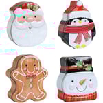 4 ST Christmas Plåt Presentkartong Pingvin Pepparkakor Man Tomte Snögubbe Form Plåtlåda, Kreativt godis Cookie förvaringsburkar Metall Tomma burkar för