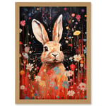 Spring Bliss Oil Painting Cute Bunny Rabbit in a Daisy Flower Meadow Kids Bedroom Artwork Framed Wall Art Print A4