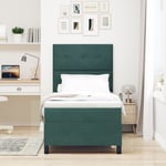 Box Spring Säng med Madrass Mörkgrön Enkel Sammet