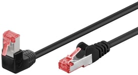 Goobay Netværkskabel CAT 6 vinklet 1x 90°, S/FTP (PiMF), sort, 3 m kobberleder (CU), halogenfri kabelkappe (LSZH), snaplås på toppen
