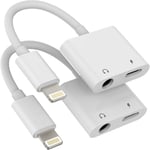 Lightning till 3,5 mm Splitter 2in1 (2-pack) Laddare Ljudkabelkontakt iPhone AUX Adapter för Hörlursuttag Dongelkabel