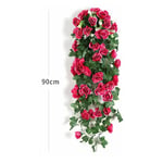 Plantes Suspendues Artificielles - Faux Soie Rose Fleurs Suspendus Guirlande Rotin Ivy Vigne Pour La Décoration De Noce Jardin Mur (Rose Rouge, 2
