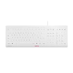 CHERRY STREAM PROTECT KEYBOARD, Wired Keyboard with Removable Silicon Keyboard Protection, UK Layout (QWERTY), Flat Design, Disinfectable, Grey/White