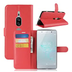 Sony Xperia XZ2 Premium mobilfodral syntet läder silikon plånbok stående - Röd