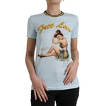 DOLCE & GABBANA T-shirt Light Blue Cotton Free Love Crew Neck IT36/US2/XS 570usd