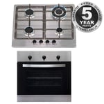 SIA 60cm Stainless Steel Single Electric Fan Oven & 4 Burner Gas Hob Wok Burner