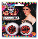 Bristol Novelty 74670 Earrings   Rose   Day of the Dead   1pc, Red, One Size