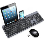 LeadsaiL Wireless Keyboard and Mouse Set with Phone and Tablet Holder, Wireless USB Mouse and Computer Keyboard Combo, Full-sized QWERTY UK Keyboard for HP/Lenovo Laptop and Mac-Grey