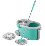 Spotzero by Milton Royale Spin Mop Bucket on Wheels, Extendable Handle | Liquid Dispenser| Steel Wringer Set | 360 Spinning Mop Floor Cleaning & Mopping System with 2 Microfiber Refills, Aqua Green