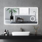 Emke - Miroir lumineux de salle de bain avec Interrupteur Tactile, 3x Loupe, Lumière Blanche Froide 120x60cm