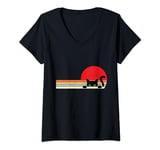 Womens Vintage Sunset Black Cat Funny Peek a Boo V-Neck T-Shirt