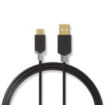 Nedis USB-kabel | USB 2.0 | USB-A Han | USB-C™ Hann | 60 W | 480 Mbps | Gull belagt | 2.00 m | Rund | PVC | Antrasitt | Boks