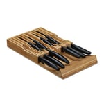 Relaxdays Range couteaux tiroir, 12 couteaux & aiguisoir, bloc en bambou, horizontal, HLP: 4,5 x 43,5 x 23 cm, nature