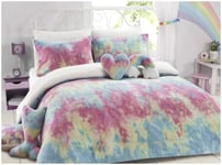 Hendem. Teddy Fleece Tie Die Rainbow Colours Warm Cosy Plush Modern Bedroom Winter (Double Duvet Cover)