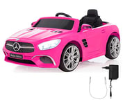 Jamara Mercedes-Benz 460440-Ride-on SL 400 12V-Démarrage sans clé par Bouton, Logement Micro SD, AUX, USB, Lumière LED, Klaxon, Accu Puissant, Roues Ultra-Grip, 460440, Rose Bonbon