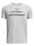 UNDER ARMOUR Junior Boys Tech Split Wordmark T-Shirt - Grey/Black, Grey, Size M