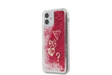 Guess - PC/TPU Liquid Glitter Hard Case"Hearts" Charms- Raspberry iPhone 12 Pro/Max