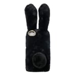 Mikikit Fluffy Bunny Case for Apple iPhone SE 2020, Black Furry Rabbit Fur Cover Plush Case with Ears Fur Ball Protective Case Cute Toy Girls Gift, Stuffed Plush Animal Phone Case for iPhone 7/8/SE 2