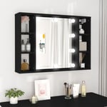 Spegelskåp med LED svart 76x15x55 cm
