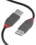 Lindy USB 2.0 Type A Extension Cable 1m , USB A Male to A Female Cable,Data Transfer Compatible for Printer, PC, Laptop, Scanner, Camera, Keyboard,, Hard Drive, USB Disk , Anthra Line - Black