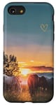Coque pour iPhone SE (2020) / 7 / 8 Chevaux Coucher De Soleil Avec un beau Coeur D'Amour Doré