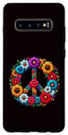 Coque pour Galaxy S10+ Signe de la paix coloré fleurs hippie rétro années 60 70 pour femme