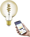 EGLO connect.z Smart Home E27 LED filament light bulb, G95, ZigBee, app and voice control, dimmable, white tunable light (warm – cool white), 360 lumen, 5 watt, vintage lightbulb amber