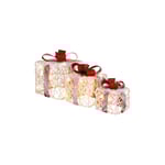 Julklappsförpackningar Set med 3 upplysta presentförpackningar med bågar LED-lampor 6H Timer