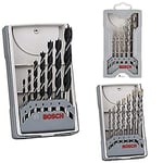 Bosch 2607017034 Professional 7-Piece Robust Line Brad Point Drill Bit Set, Black/Silver + Bosch Professional 7-Piece Mini X-Line Metal Drill Bit Set