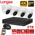 Longse 8MP CCTV 4K DVR System 2TB Outdoor Turbo HD Home Camera Security Kit UK 
