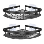 Cheerhom Etagere Douche Angle Salle de Bain, 2 Pcs Étagère de Douche sans Perçage en Acier Inoxydable, Etagere Angle Douche avec 4 Pcs Crochets pour Rangement de Douche Shampoing, Gel Douche (Noir)