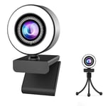 Webcam with Microphone, Ring Light-HD Computer Camera with Privacy Cover & Tripod,Pro Streaming Web Cam for PC/MAC/Desktop/Laptop,USB Web Camera for YouTube, Skype, Zoom,Xbox One and Video Calling