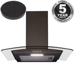 SIA 60cm Curved Glass Black Chimney Cooker Hood Kitchen Extractor & Filter