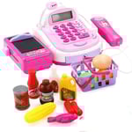 Mini Simulerad Supermarketskassa Rollspel Kassaapparat Barn Låtsaslek Tidiga Utbildningsleksaker 1st（Rosa）
