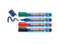 Edding 383 Flipchart, 4 Styck, Svart, Blå, Grön, Röd, Mejselspets, Plast, Rund, 1 Mm