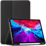 FC Cover for iPad Pro 12.9 2020 - Protective Apple iPad Pro 12.9 Case Stand with Pencil Holder - Black - Slim, Smart Auto Sleep-Wake, iPad Pro 12.9-inch 2020 Case, Cover - Stylus & Screen Protector