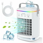 Mini Climatiseur Mobile Pour Chambre à Coucher, Climatiseur Mobile Mini Air Cooler Avec Bac à Glaçons, Ventilateur Usb, Maison Et Bureau (Blanc)