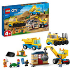 LEGO 60391 City Les Camions de Chantier et la Grue à Boule de Démolition, Jouet de Construction avec Pelleteuse, Benne et Engin de Transport, Jeu Éducatifs pour Enfants Dès 4 Ans