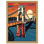 Artery8 Clifton Suspension Bridge Sunset Modern Pop Art Artwork Framed A3 Wall Art Print