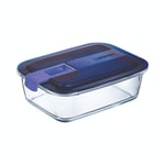 Single Easy Box Rectangle Oven, Microwave, Freezer, Fridge, Dishwasher Safe Glass Food Storage Container Airtight Leak Proof Lid Lunch (1.22L)