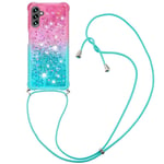 SKALO Samsung A34 5G Juoksuhiekka Glitter Mobile kaulapanta - Pinkki-Turkoosi