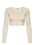 Luxe Seamless Cropped Long Sleeve Sport Crop Tops Long-sleeved Crop Tops Cream AIM'N