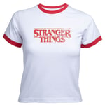Stranger Things Vintage Logo Women's Cropped Ringer T-Shirt - White Red - XXL - White Red