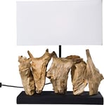 KARE Design Table Lamp Nature Vertical, Brown, White, Cotton Shade, Solid Wood, Bedside Lamp, Lighting, Room Decor, Bedroom, Living Room, Office, Bulb not Included, 43x35x15 cm