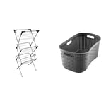 Vileda Sprint 3-Tier Clothes Airer, Indoor Clothes Drying Rack with 15 m Washing Line & Addis 517994 Faux Rattan Hipster Laundry Basket, Charcoal, 40-Litre