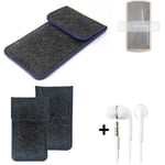 Felt Case for Cubot Pocket dark gray blue edge bag Pouch + earphones