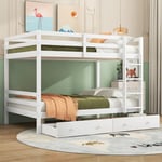 Lit superposé enfant 140x200 cm,lit superposé avec tiroirs cadre en pin massif,robuste et durable lit d'enfant,design à la mode Lit familial pour